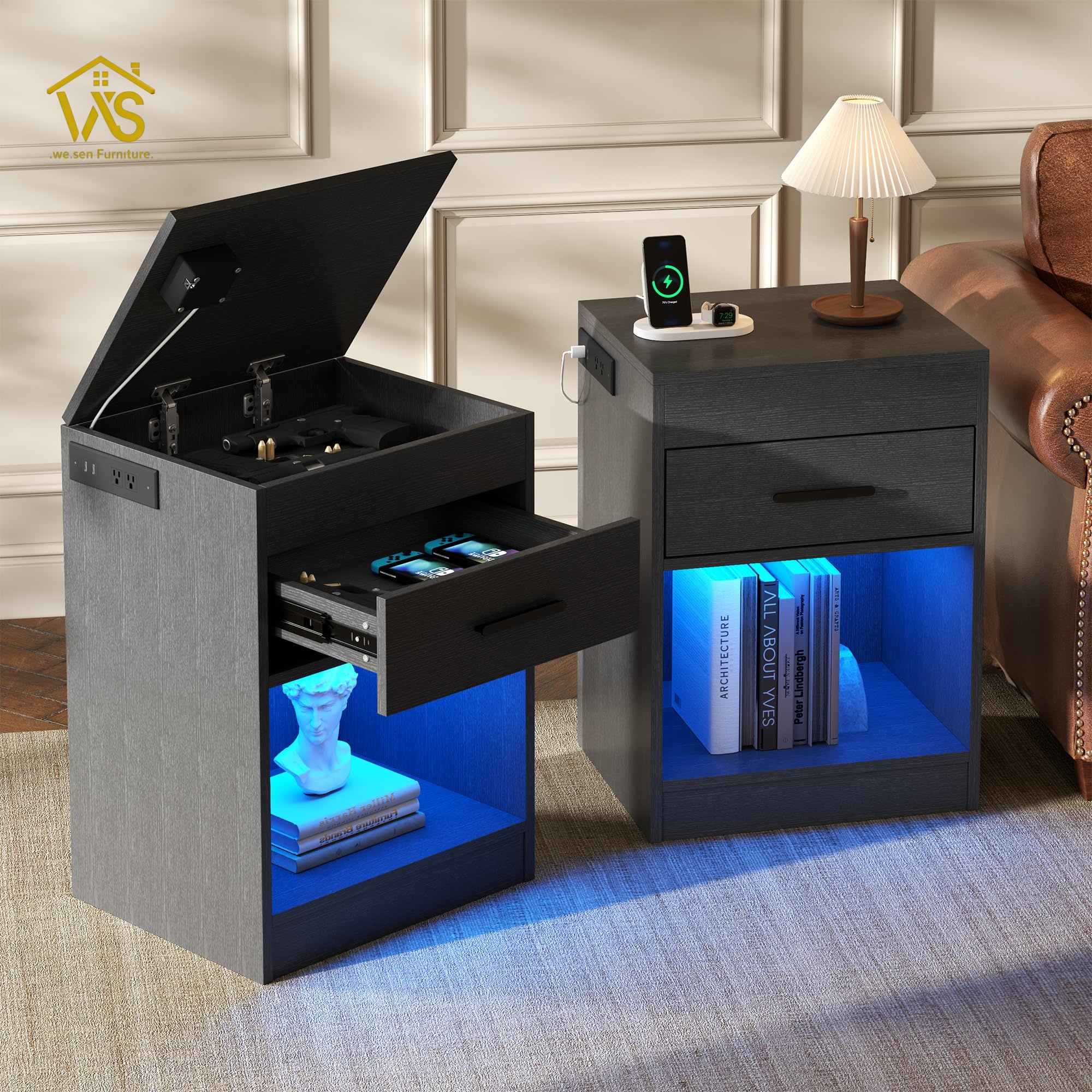 Modern nightstand with undetectable hidden stash