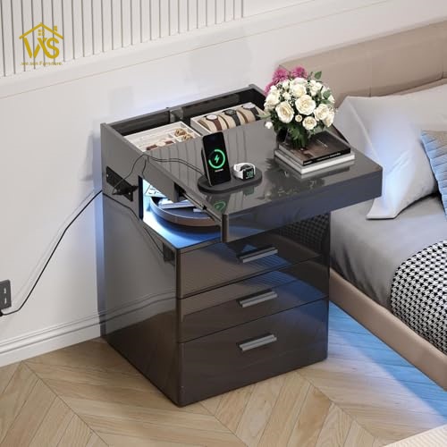 Black hidden compartment nightstand
