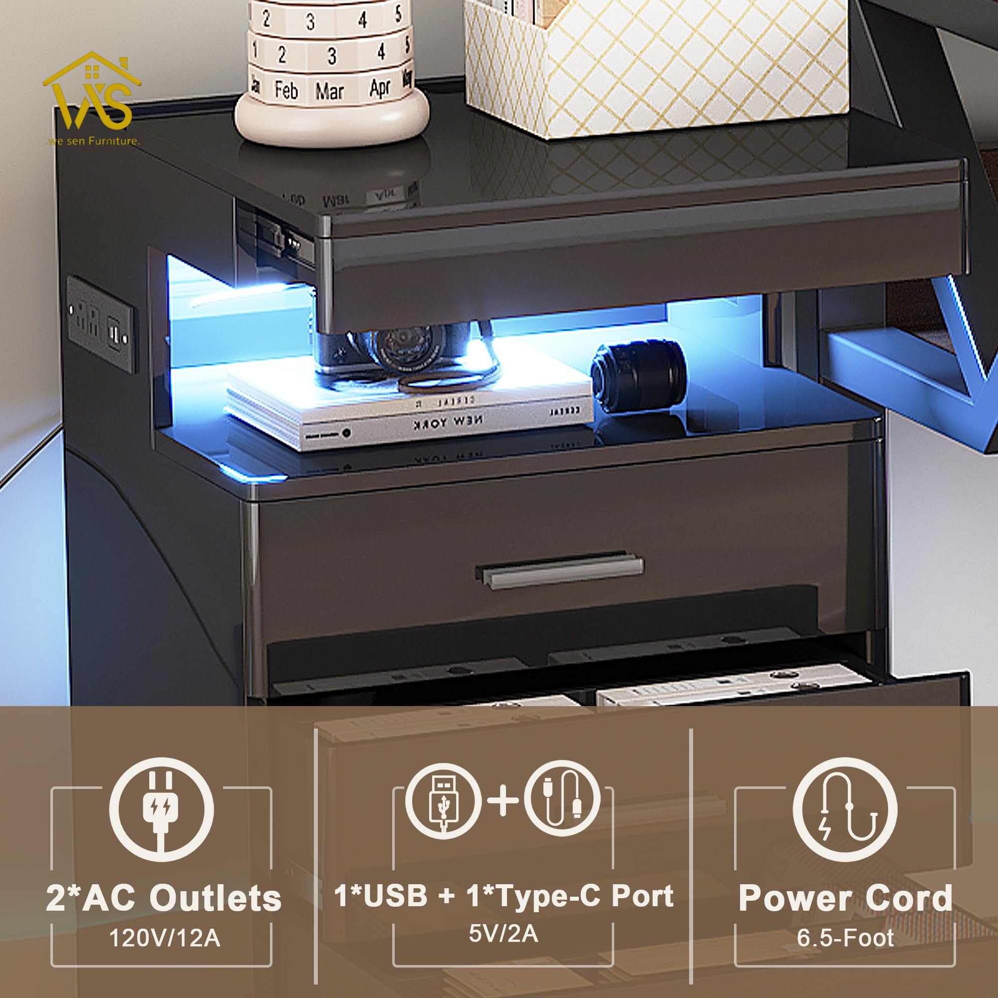 Black hidden compartment nightstand