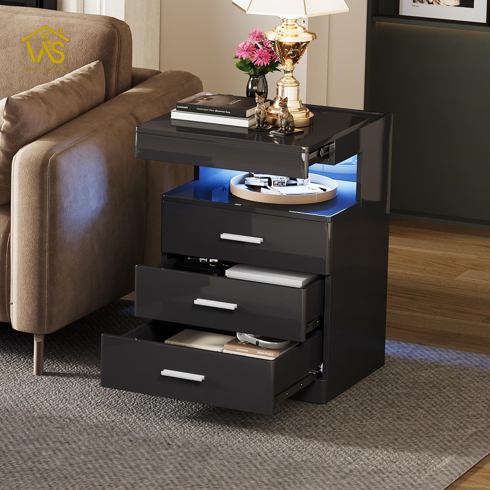 Black hidden compartment nightstand