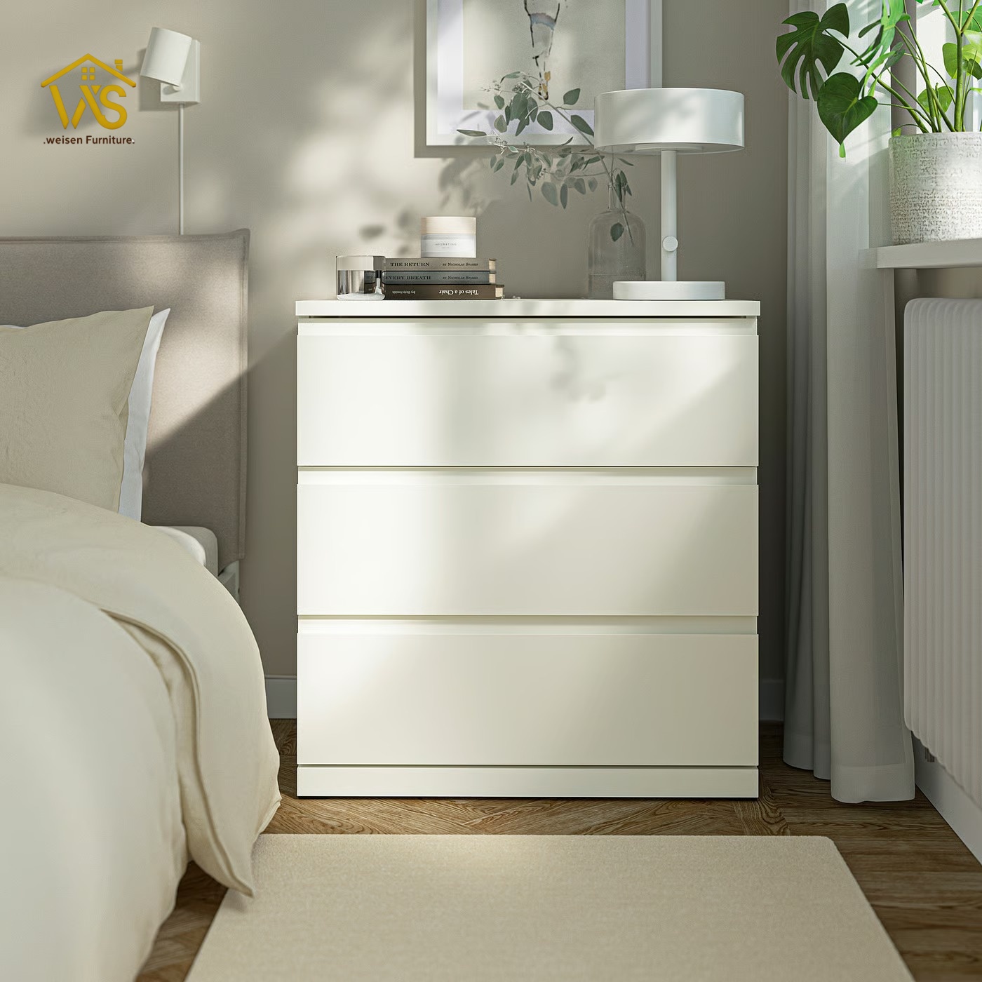 Matte white handle-free 3 drawer tall chest with electronic lock hidden flip top compartment