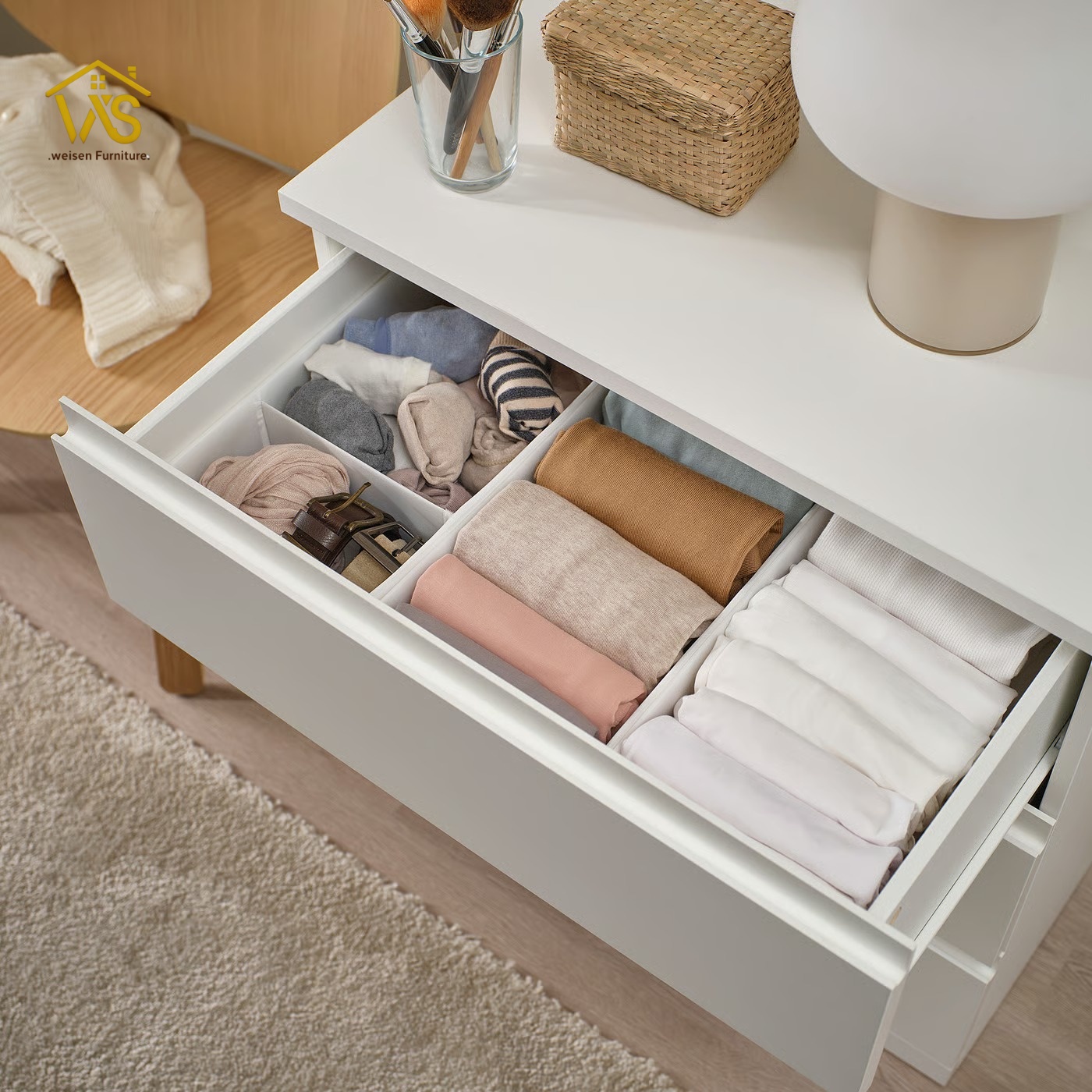 Matte white handle-free 3 drawer tall chest with electronic lock hidden flip top compartment