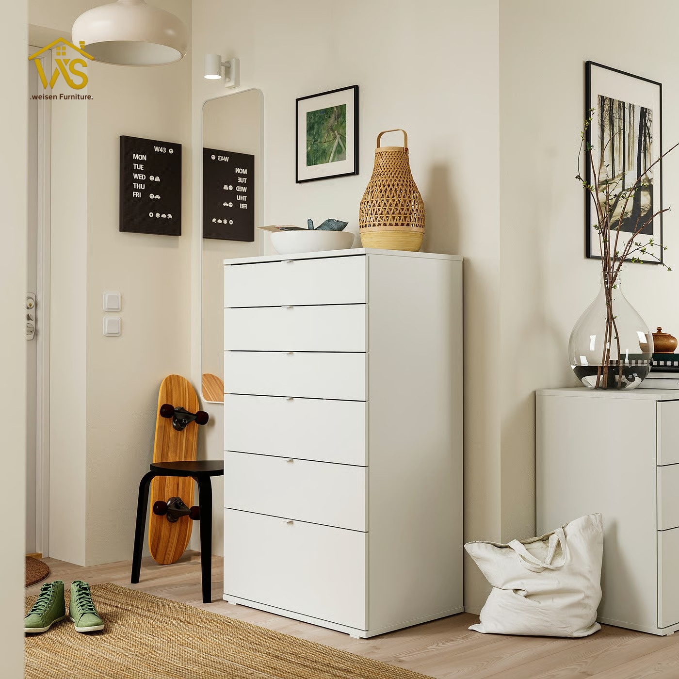 6 drawer tall chest with lockable flip top hidden compartment