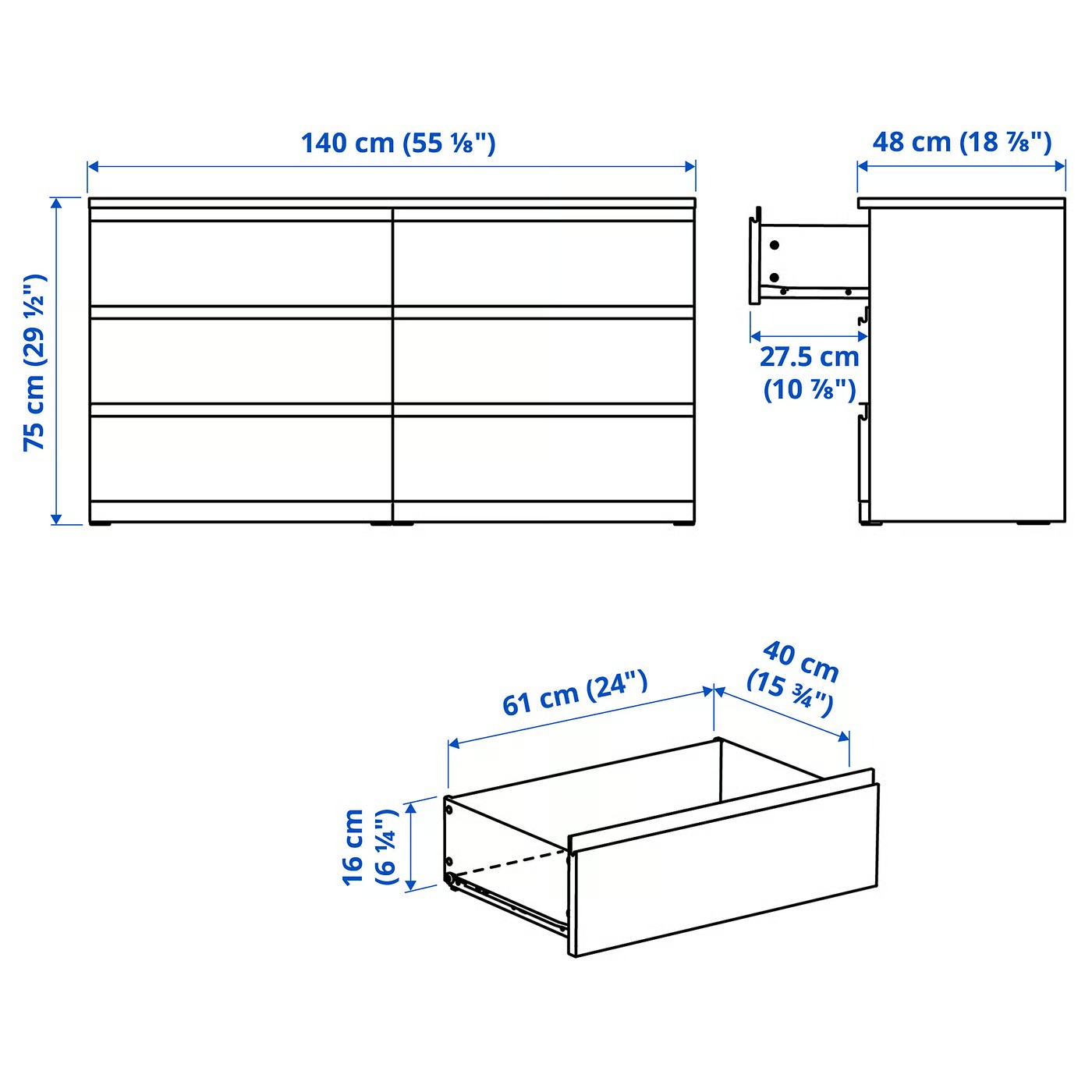 6 drawer wide dresser with lockable flip top hidden compartment