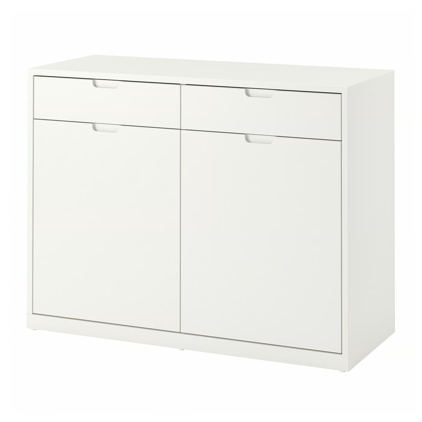 119.6cm Scandinavian Freestanding Low Storage Credenza, Simple Matte White 2 Drawer 2 Door Side Cabinet with Spacious Internal Space for Apartment Kitchen Bedroom