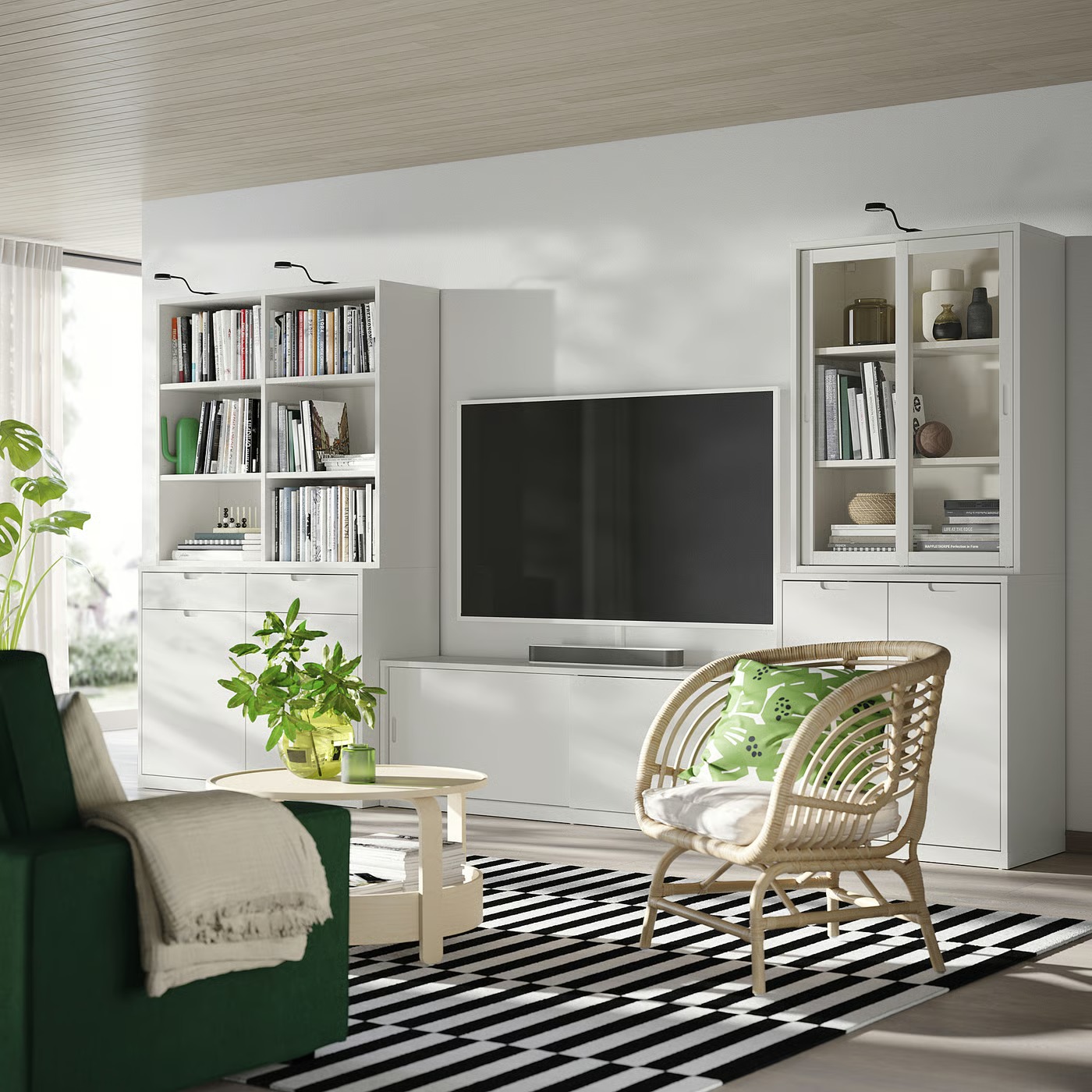 119.6cm Scandinavian Freestanding Low Storage Credenza, Simple Matte White 2 Drawer 2 Door Side Cabinet with Spacious Internal Space for Apartment Kitchen Bedroom