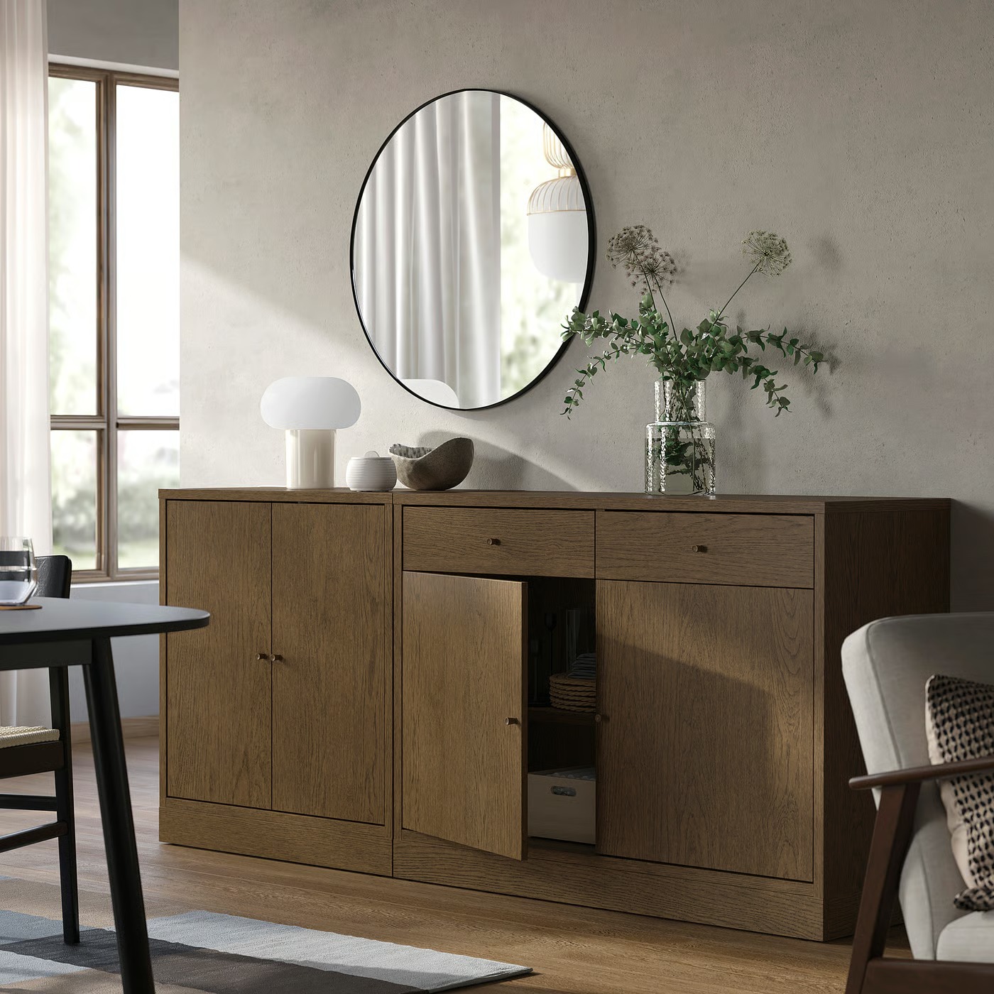 202cm Long Horizontal Rustic Wood Grain Freestanding Credenza, Multi-Door Enclosed Storage Side Cabinet with Round Wood Knobs & Large Display Top for Apartment Entryway Bedroom