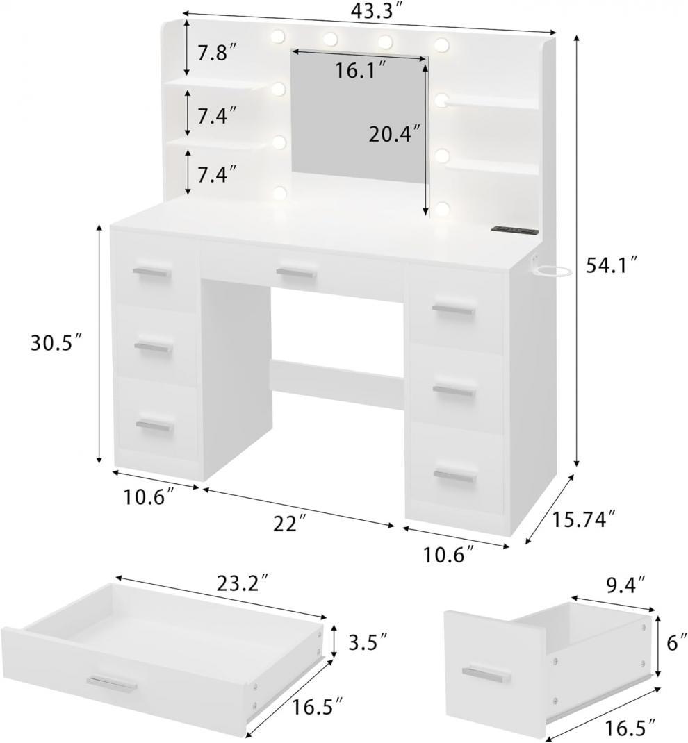 Modern grey bedroom cosmetic vanity station with multi pull-out drawers