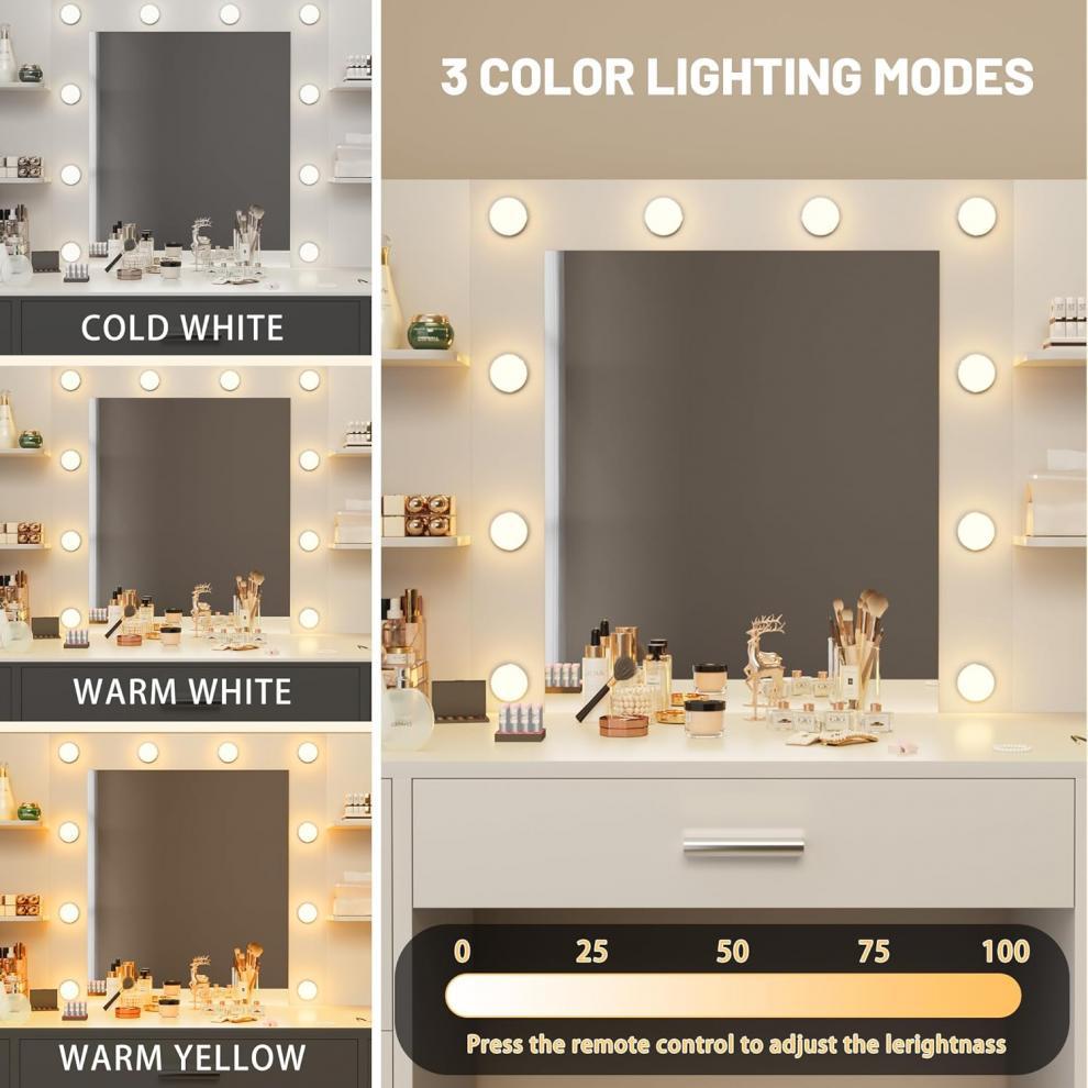 Modern grey bedroom cosmetic vanity station with multi pull-out drawers