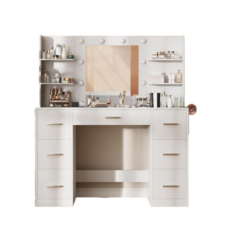 Modern grey bedroom cosmetic vanity station with multi pull-out drawers