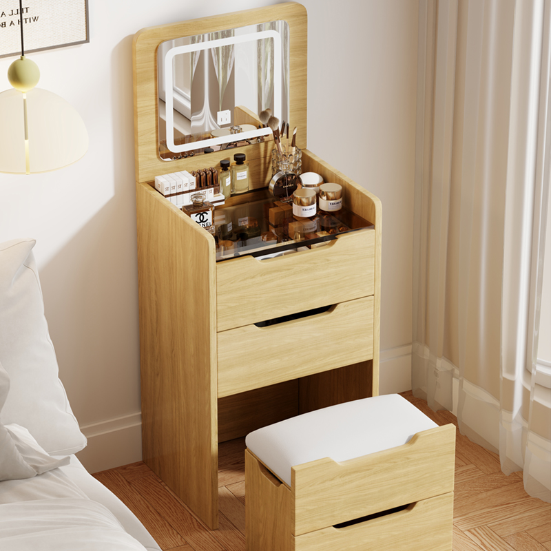 Flip top hidden LED mirror makeup vanity Flip Top Hidden LED Mirror Vanity, Slim Narrow Compact Foldable Dressing Table with Drawers