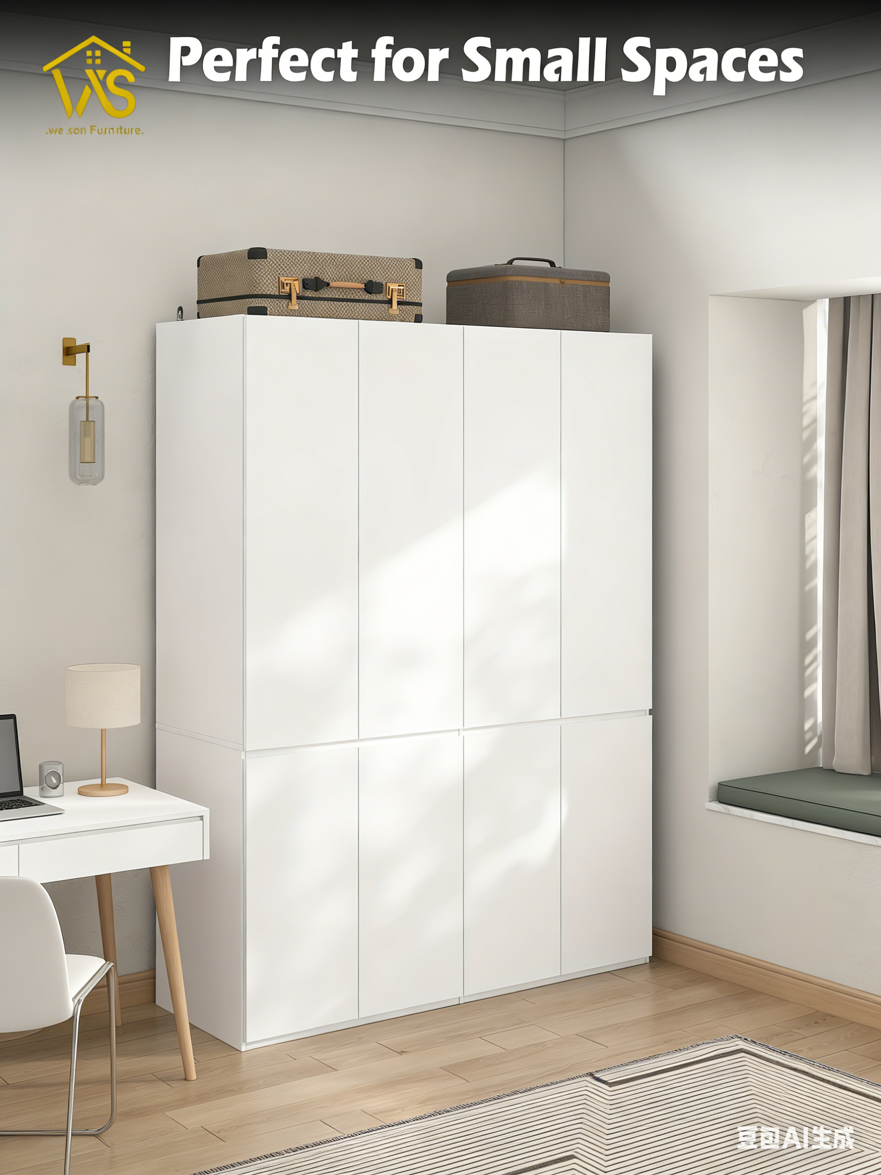 63 Inch Wide Minimalist Tall Bedroom Wardrobe Cabinet, 4 Flat Panel Doors Dual Hanging Zones Pull-Out Drawers Adjustable Laminate Shelves Freestanding Multi-Compartment Clothes Storage Closet for Apartment