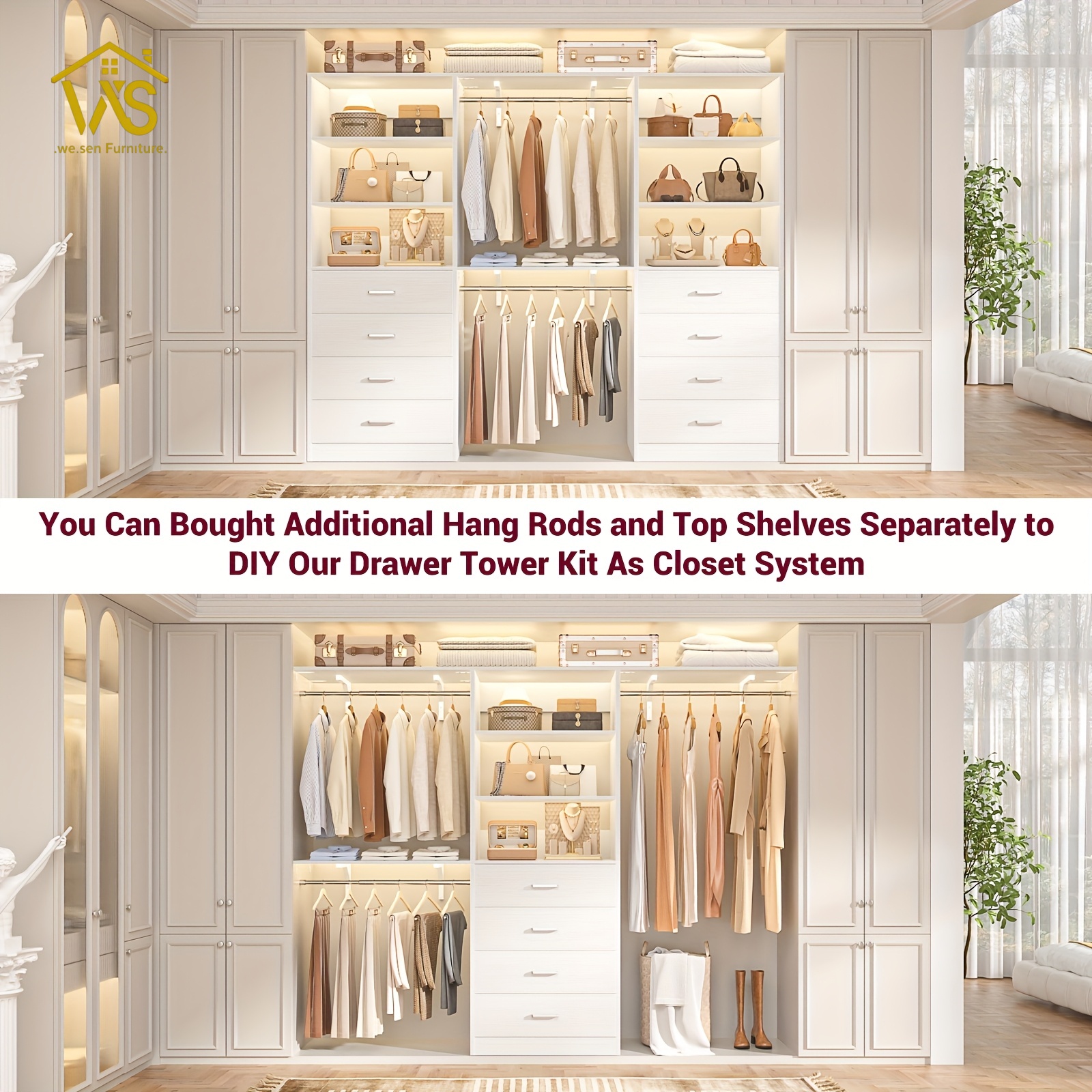 80 Inch Minimalist Freestanding Tall Storage Chest of Drawers, Multi-Tier Adjustable Open Shelving, 4 Large Pull-Out Drawers Anti-Tip Design Waterproof Surface Space Saving Bedroom Closet Book Cosmetic Storage Cabinet