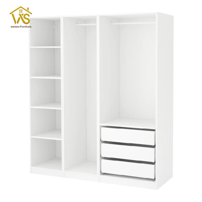 Minimalist No-Door Freestanding Modular Wardrobe Module, Fully Customizable DIY Combination Walk-In Closet Organizer with Pre-Drilled Adjustable Peg Holes, Multi-Size Silent Slide Drawers Multi-Zone Hanging & Folded Clothing Storage Cabinet