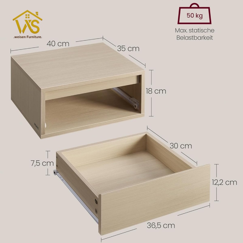 Minimalist Floating Wall Mounted Bedside Table, Remote Operated Warm Neutral Cool Adjustable Under Cabinet LED Ambient Light, Large Handleless Silent Slide Drawer 50KG Heavy Load Wall Hung Space Saving Bedroom Nightstand