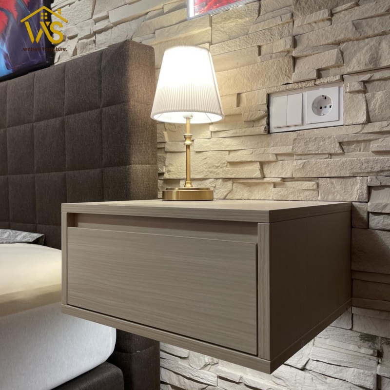 Minimalist Floating Wall Mounted Bedside Table, Remote Operated Warm Neutral Cool Adjustable Under Cabinet LED Ambient Light, Large Handleless Silent Slide Drawer 50KG Heavy Load Wall Hung Space Saving Bedroom Nightstand