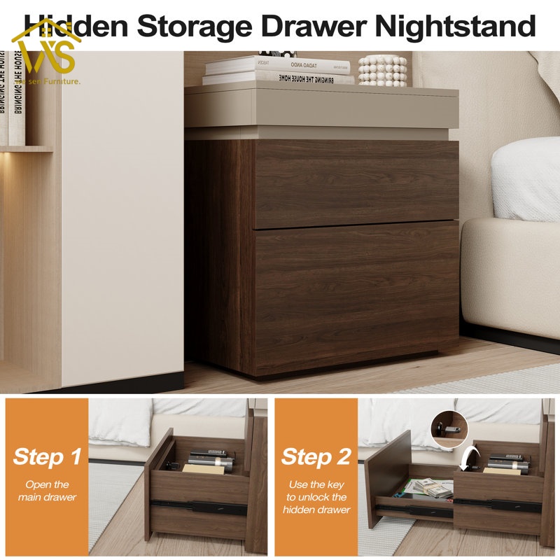 Nightstand with hidden safe compartment Concealment furniture